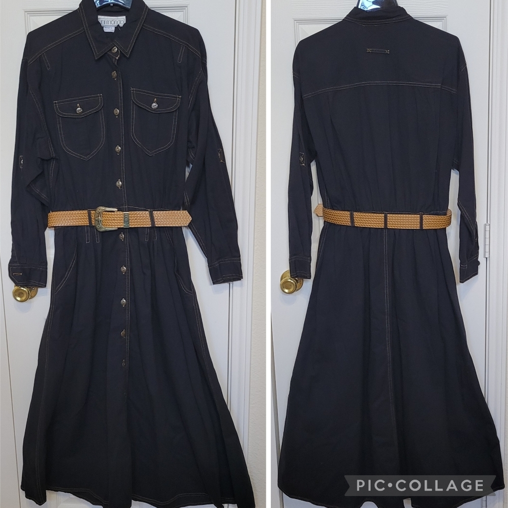 Vintage Black Denim Dress / Vintage Black Jean Dress - 90s - Maxi Size 12 NWOT